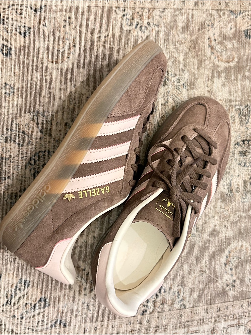 adidas Gazelle Women's Brown Suede Sneakers with Pink Stripes